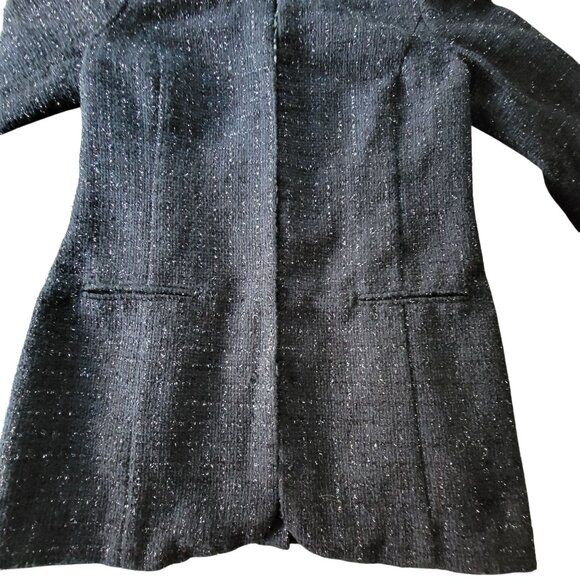 Chicos Black Tweed Open Front Jacket Tinsel Leopard Print Lining Size S 1 - Picture 5 of 16